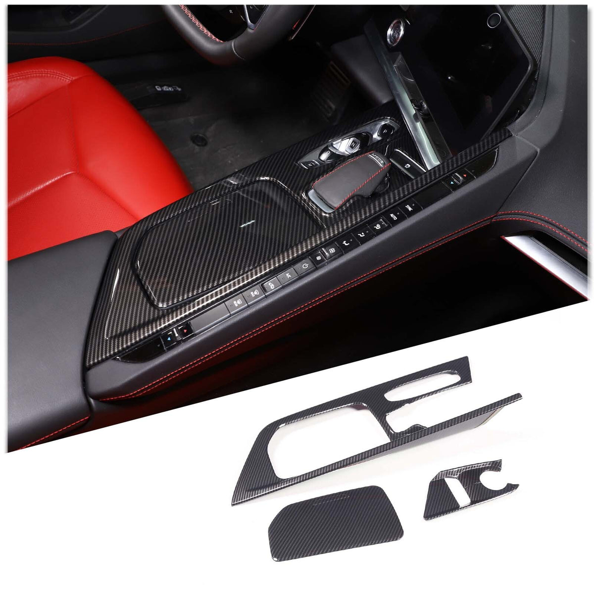 Carbon Fiber Style Center Console Panel Trim Cover Set Kit For Corvette C8 20+ 14