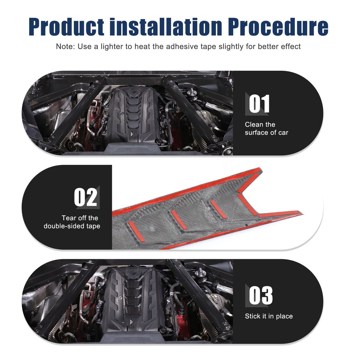 Real Carbon Fiber Engine Hood Center U-Shaped Cover Trim For Corvette C8 2020+ 4