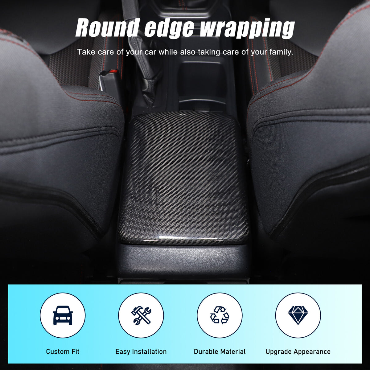 Real Carbon Fiber Center Armrest Storage Box Cover Trim For Subaru WRX VB 22-24 8