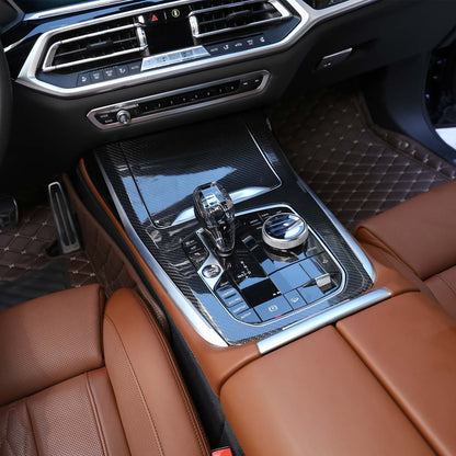 Real Carbon Fiber Car Center Console Gear Panel Cover For BMW X5 X6 X7 G05 G07 22