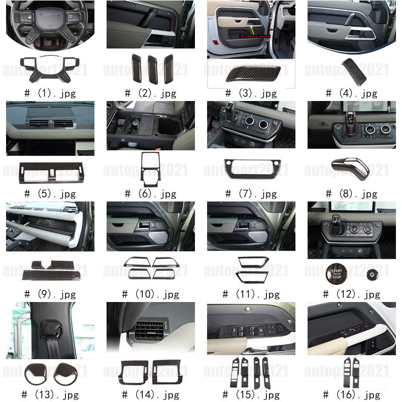 Real Dry Carbon Fiber Full Interior Trim Set For LR Defender 90 110 L663 20-23 2