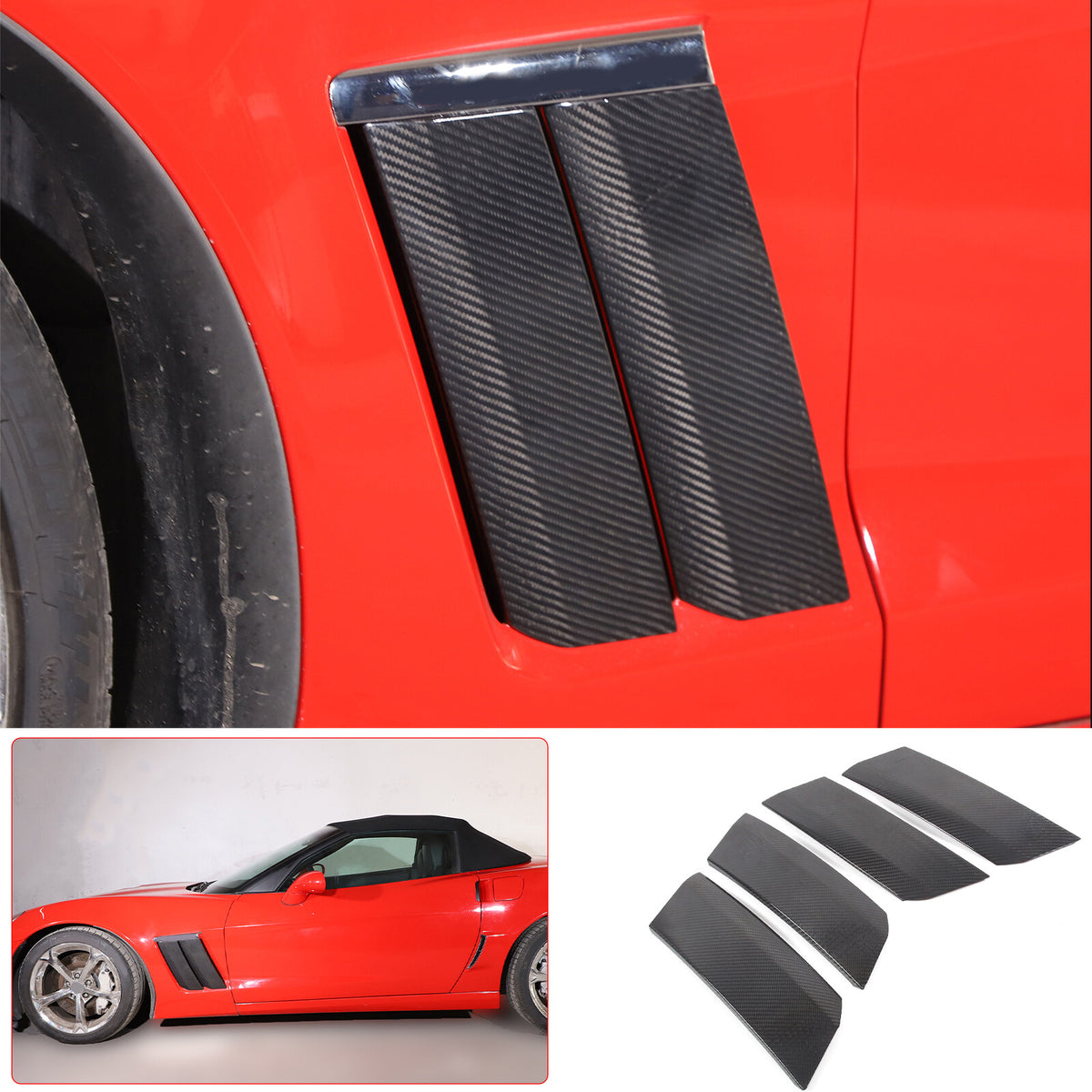 Real Carbon Fiber Side Fender Vents Panel Trim Kit For Corvette C6 2005-2013 10