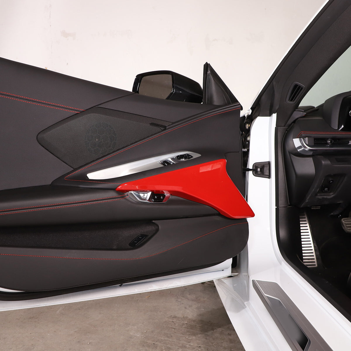 Red ABS Interior Door Panel Decor Cover Trim For Corvette C8 2020-2026 6