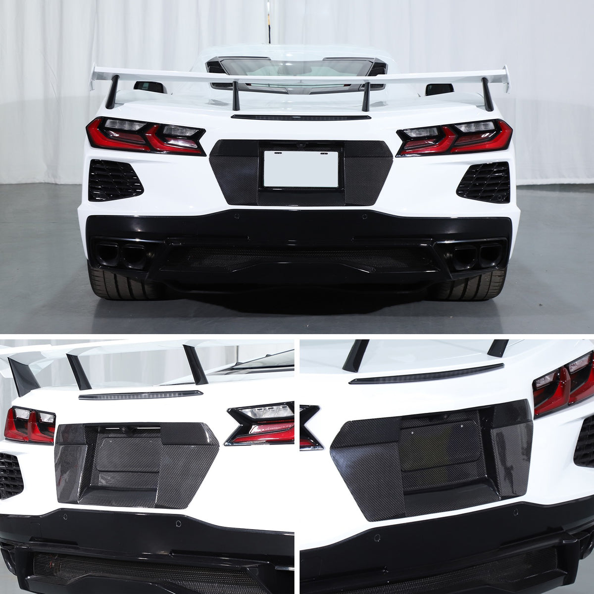 REAL CARBON FIBER Rear license plate Trim Cover For Corvette C8 Stingray Z51 12