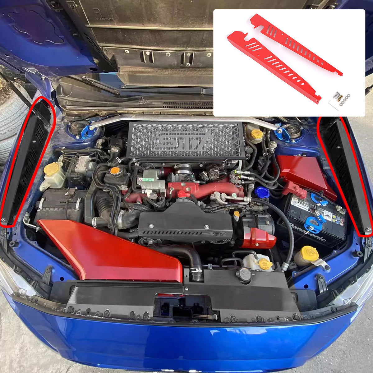 Red Alloy Engine Bay Side Reinforcement Plate Trim For Subaru WRX VA 2015-2021 1