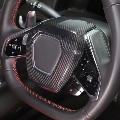 For C8 Corvette Carbon Fiber Steering Wheel Center Surround Cover Set 2020-2026 8