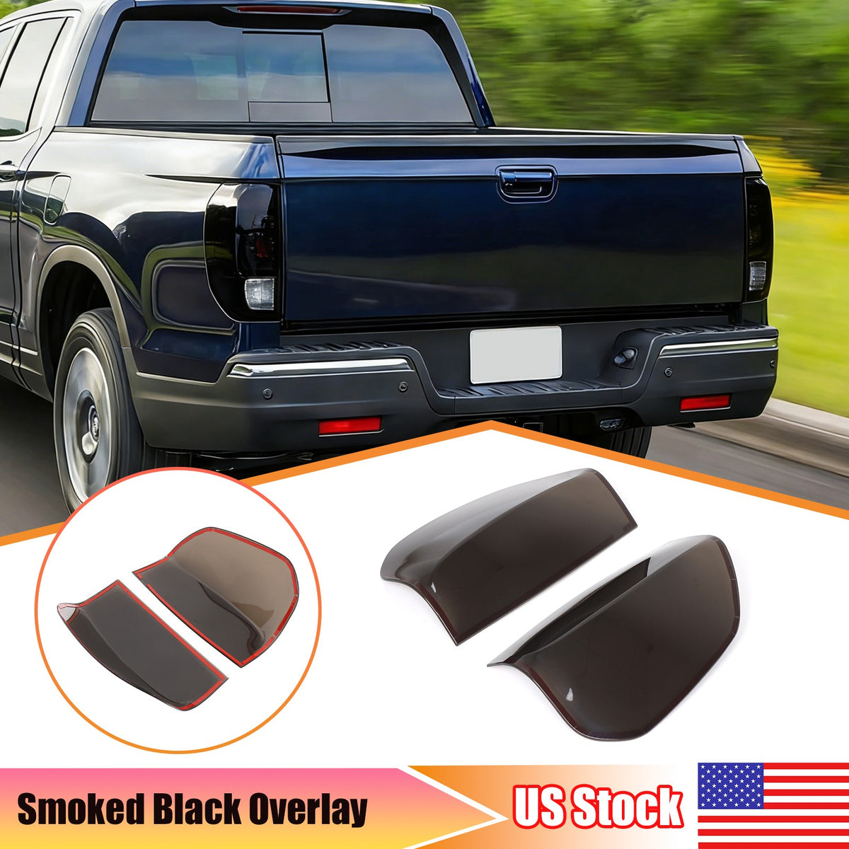 Transparent Gray Smoked Tail Light Cover Trim For Honda Ridgeline 2017+ US 1