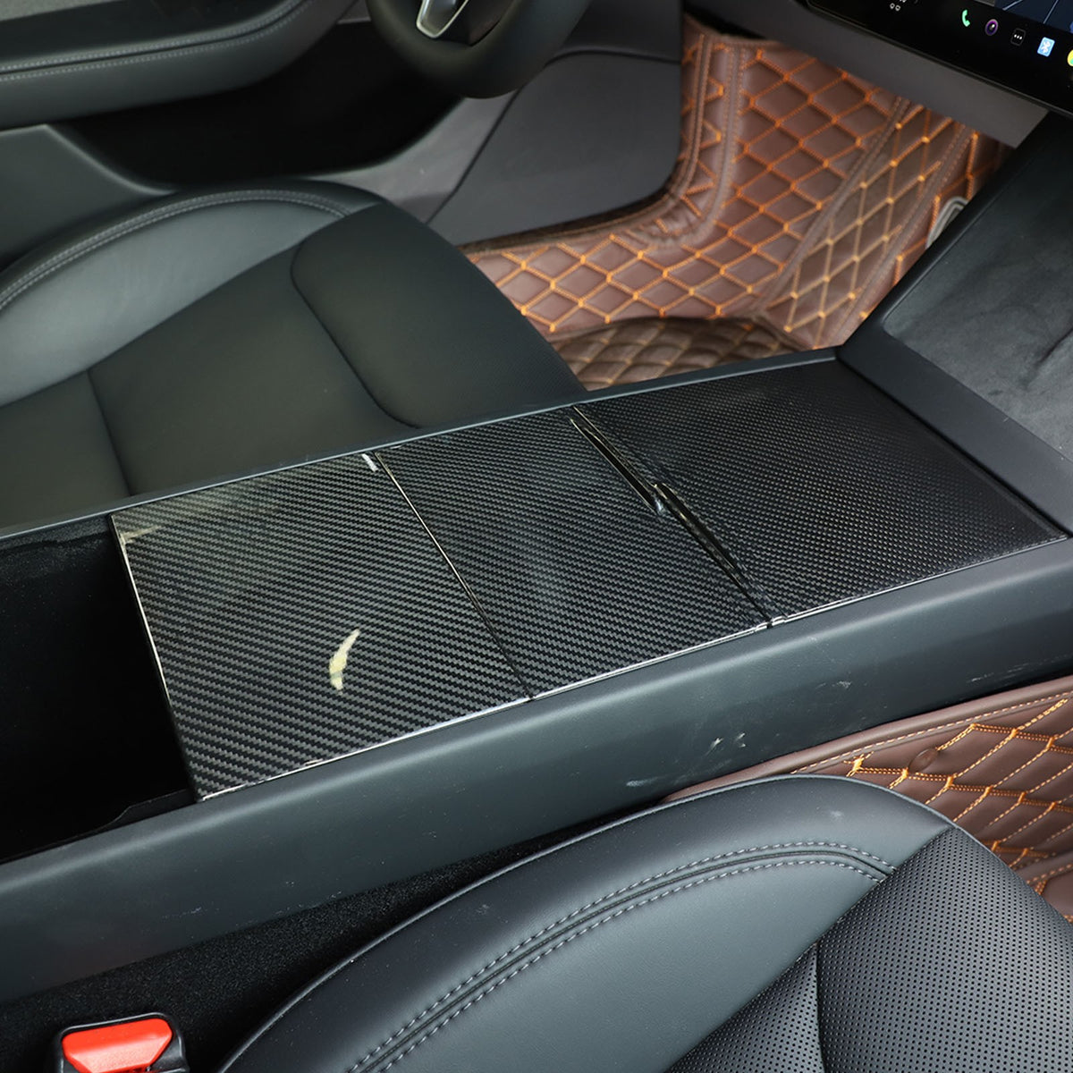 Real Dry Carbon Fiber Center Console Interior Trim Cover For Tesla Model 3 2023+ 40