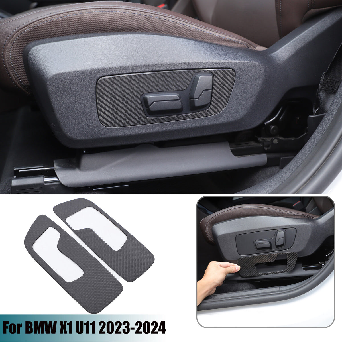 Real Carbon Fiber Seat Adjustment Button Frame Trim For BMW X1 U11 2023-2024 1