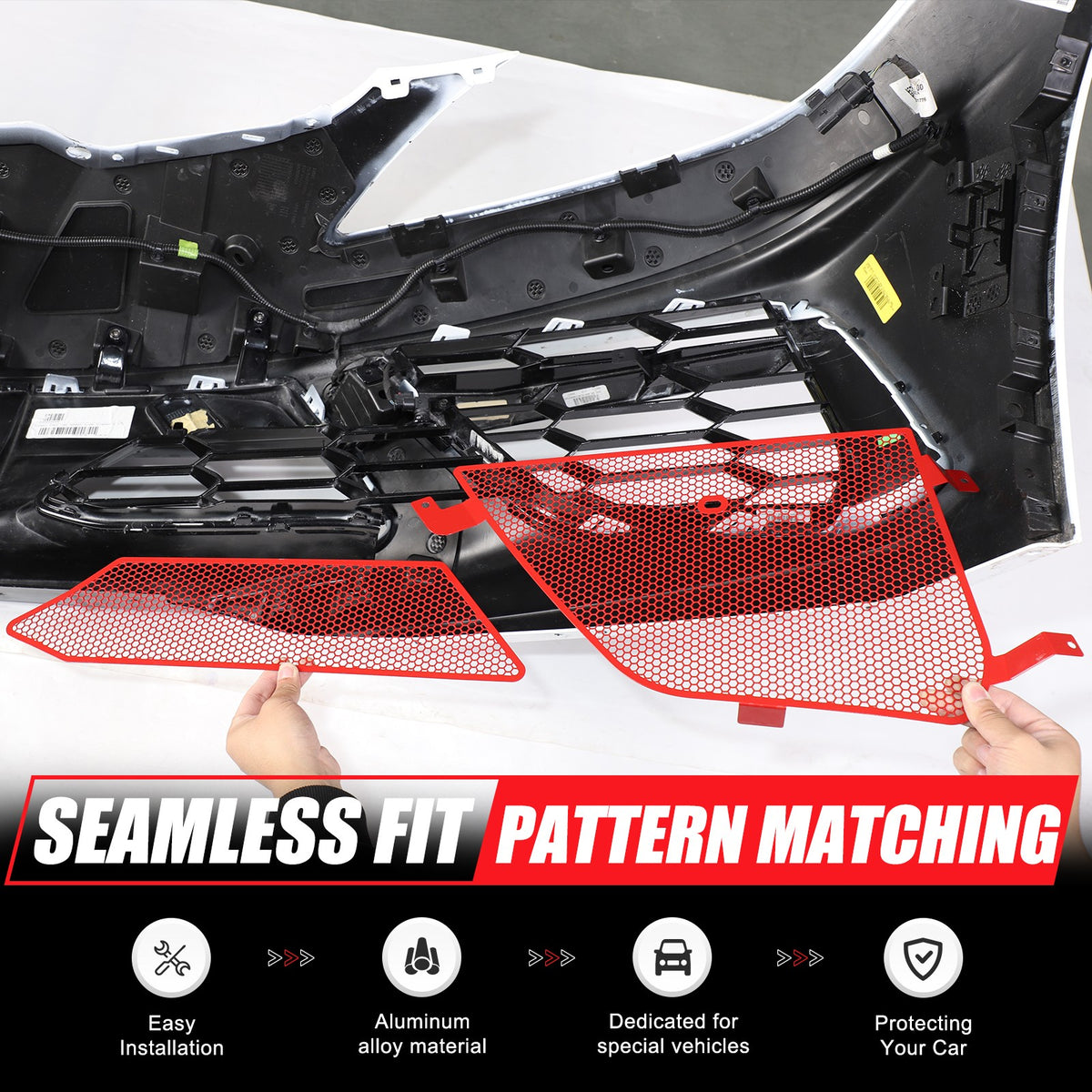 Red Steel Front Bumper Grille Mesh Screen Insect Guard For Corvette C8 2020 7