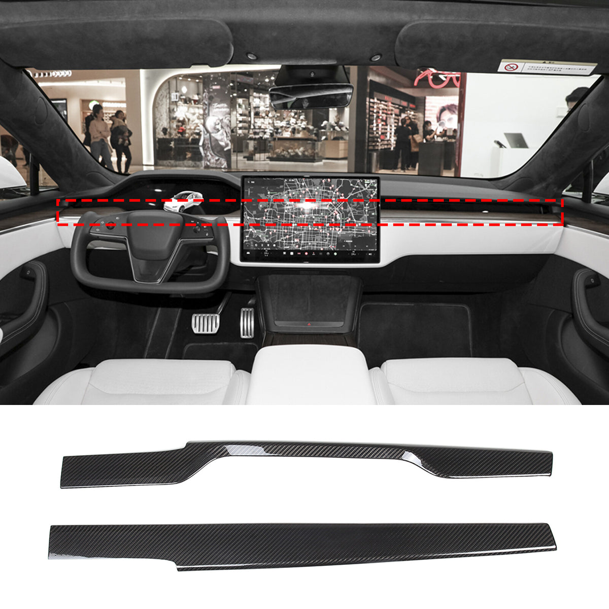 Real Dry Carbon Fiber Center Console Interior Trim Cover For Tesla Model S 23+ 84