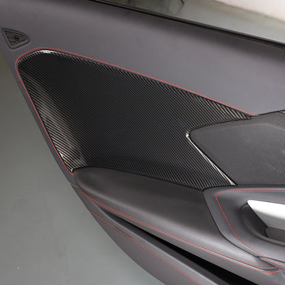 ABS Carbon Fiber Interior Anti-Kick Door Panel Cover Trim Kit For Corvette C8 9