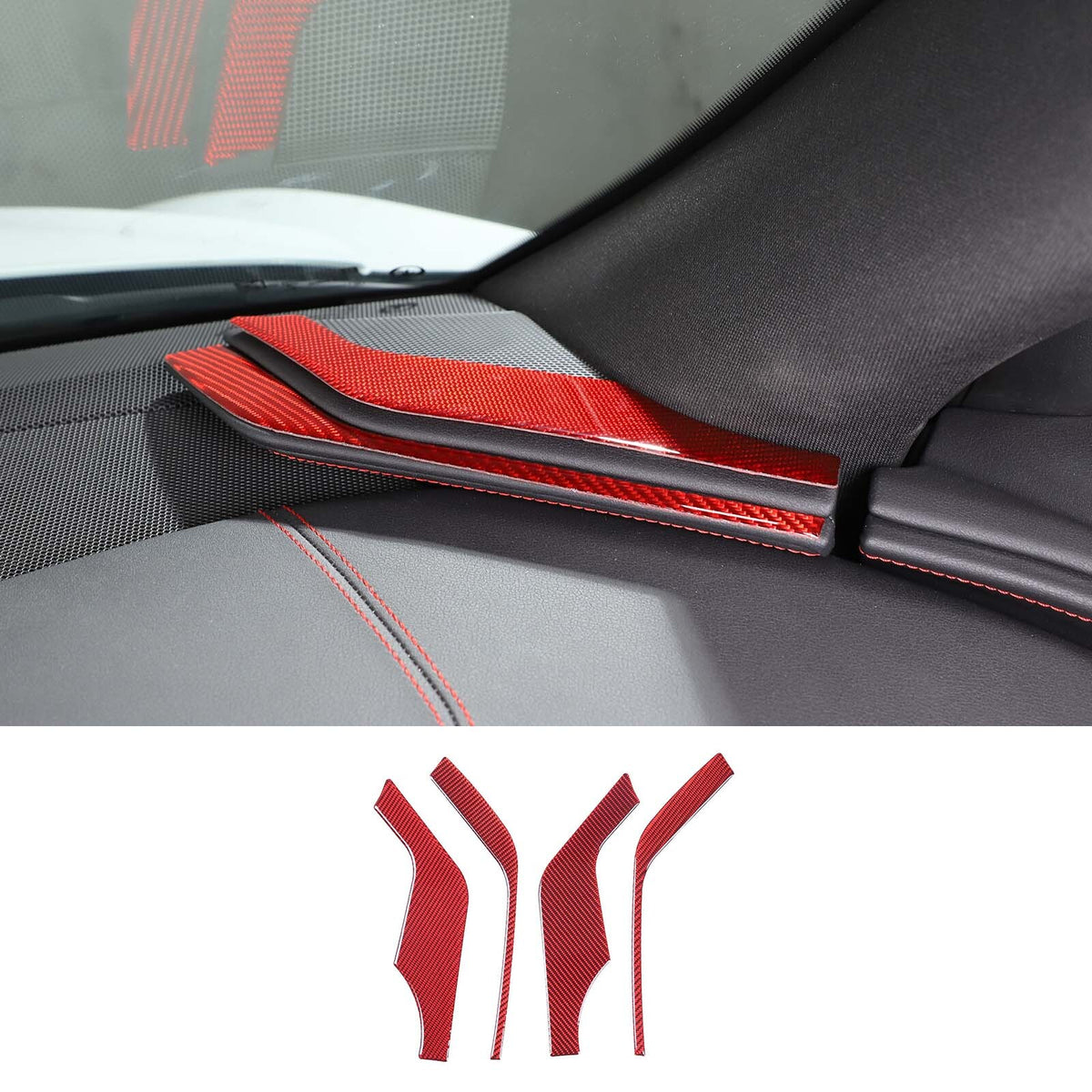 Red Soft Carbon Fiber Interior Decor Trim Kit Cover Set For Corvette C8 20-25 190