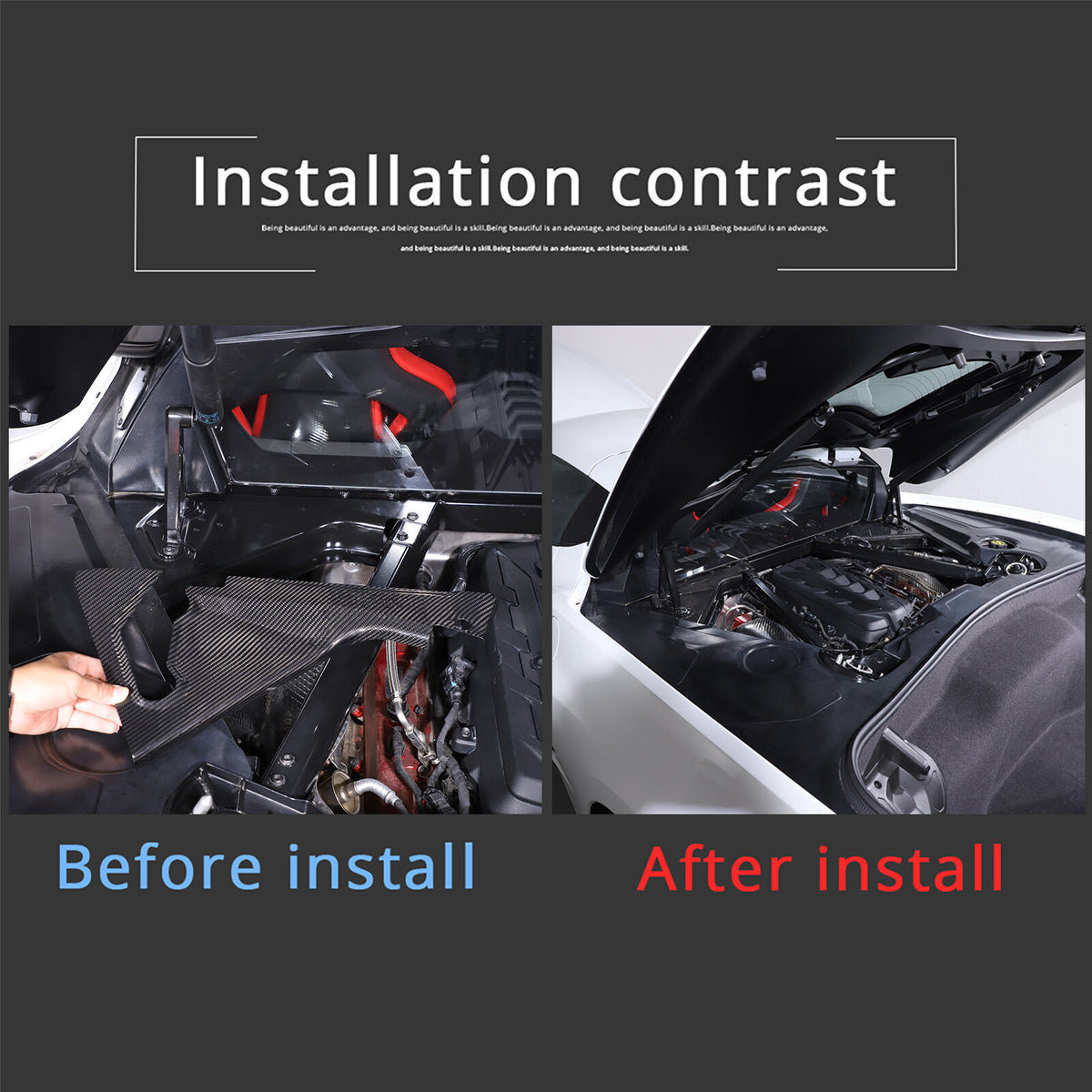 Real Carbon fiber Engine Bay Corner Panel Trim Cover Base For Corvette C8 US 11