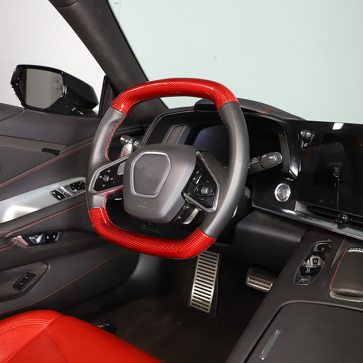 Red Real Carbon Fiber Steering Wheel Top Handle Cover For C8 Corvette 20-26 US 2