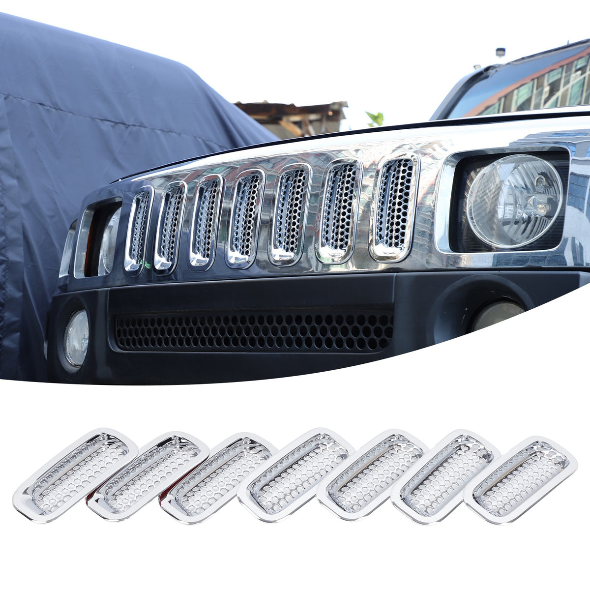 ABS Silver Front Grille Insect Screen Cover For Hummer H3 2005-2009 2