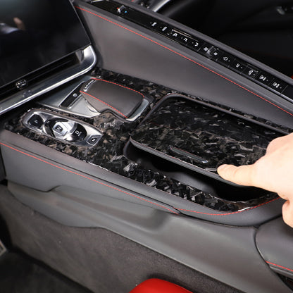 Forged Carbon Fiber Console Storage Panel Sticker Trim For Corvette C8 2020-25 12