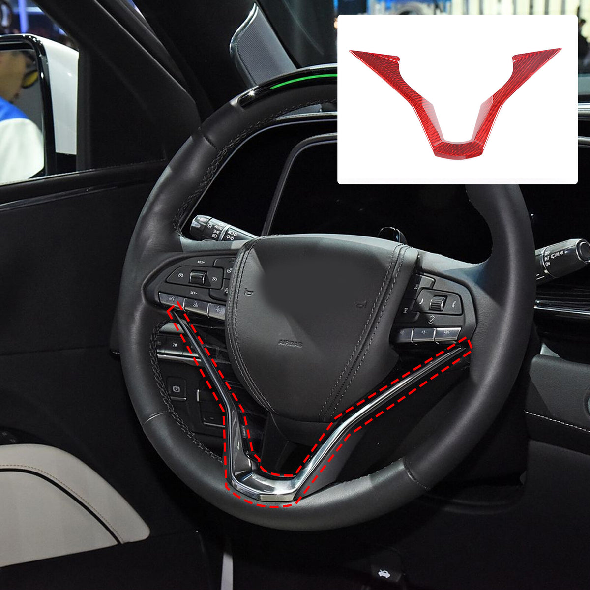 Red Real Carbon Fiber Steering Wheel Base Cover Trim For Cadillac Escalade 2021+ 14