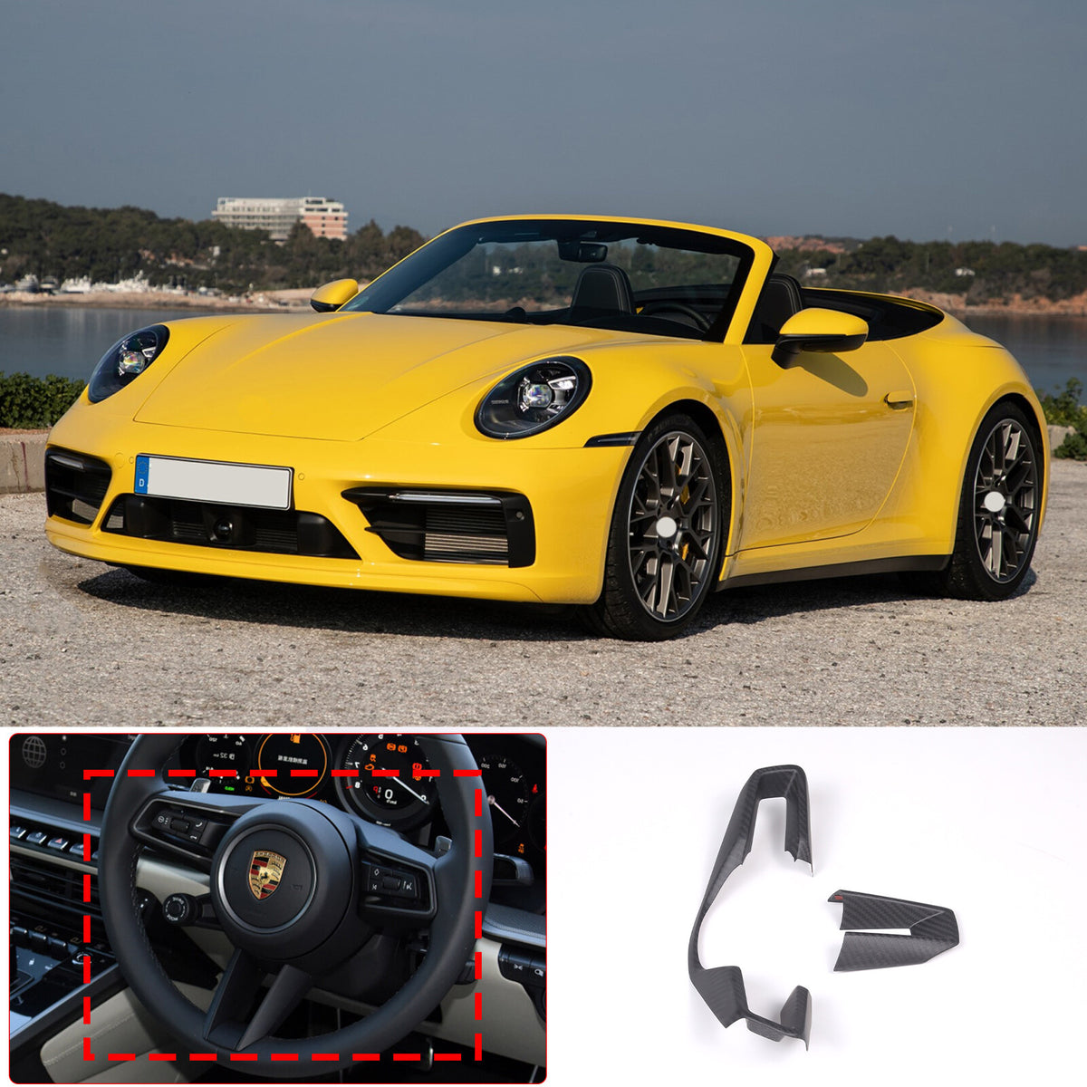 Matte Real Carbon Fiber Steering Wheel Cover Trim For Porsche 911 taycan 2019-23 3