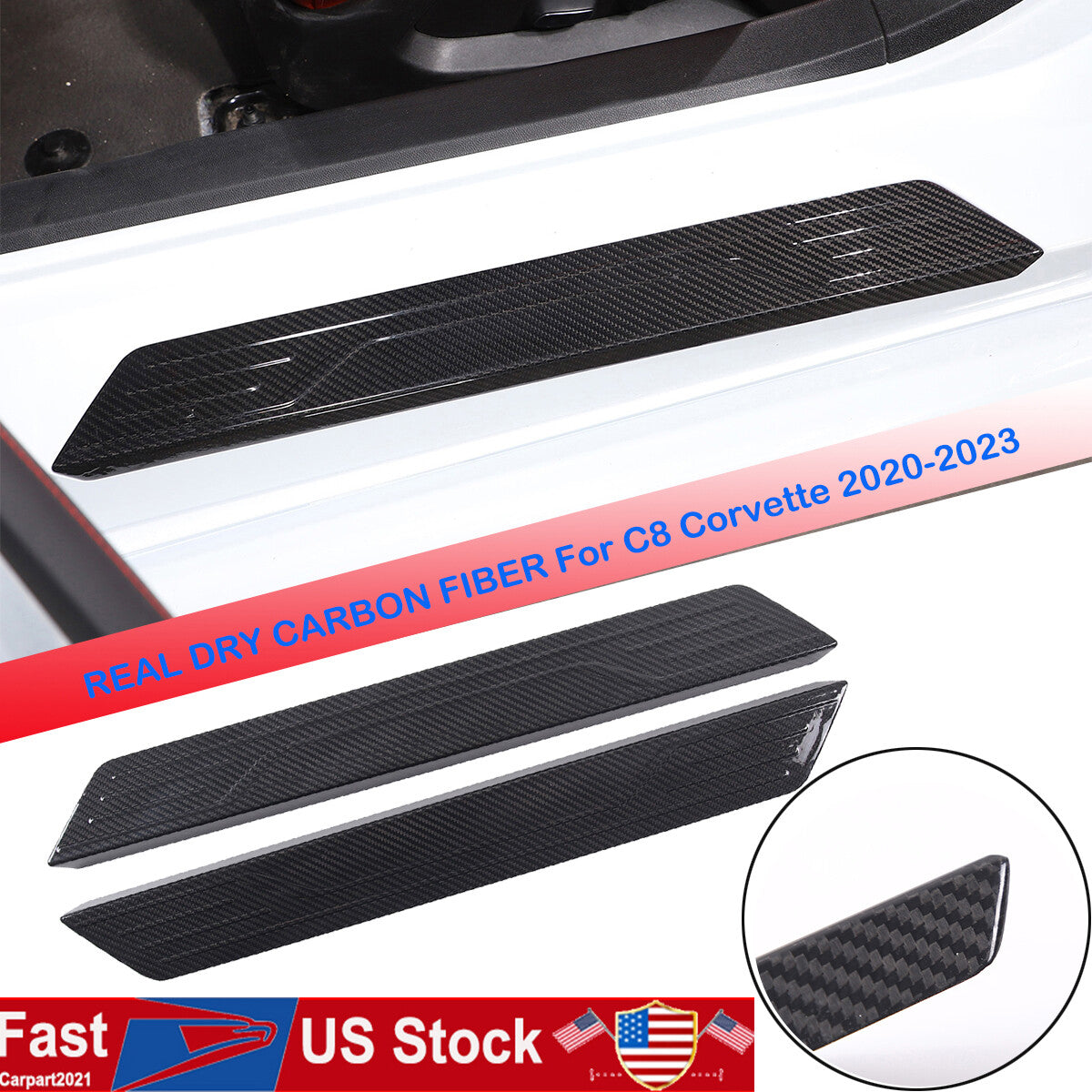 Carbon Fiber Door Plate Sill Scuff Cover Trim For C8 Corvette Stingray 20-26 US 1