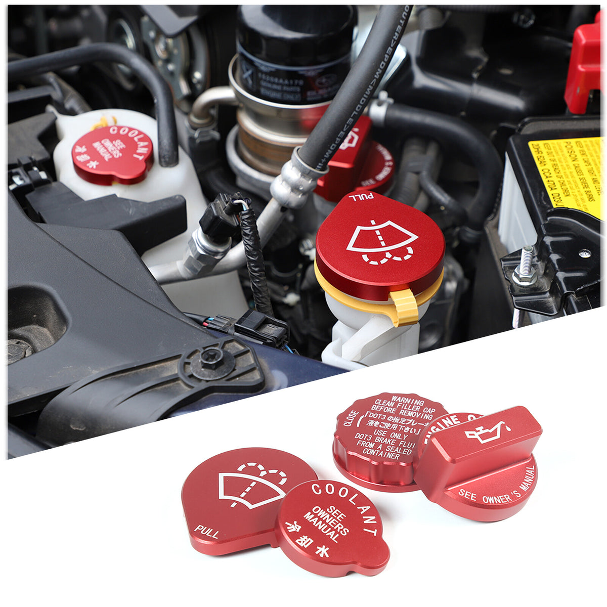 5PCS Red Alloy Engine Cabin Fluid Switch Trim Cover For Subaru WRX 2022-2023 3