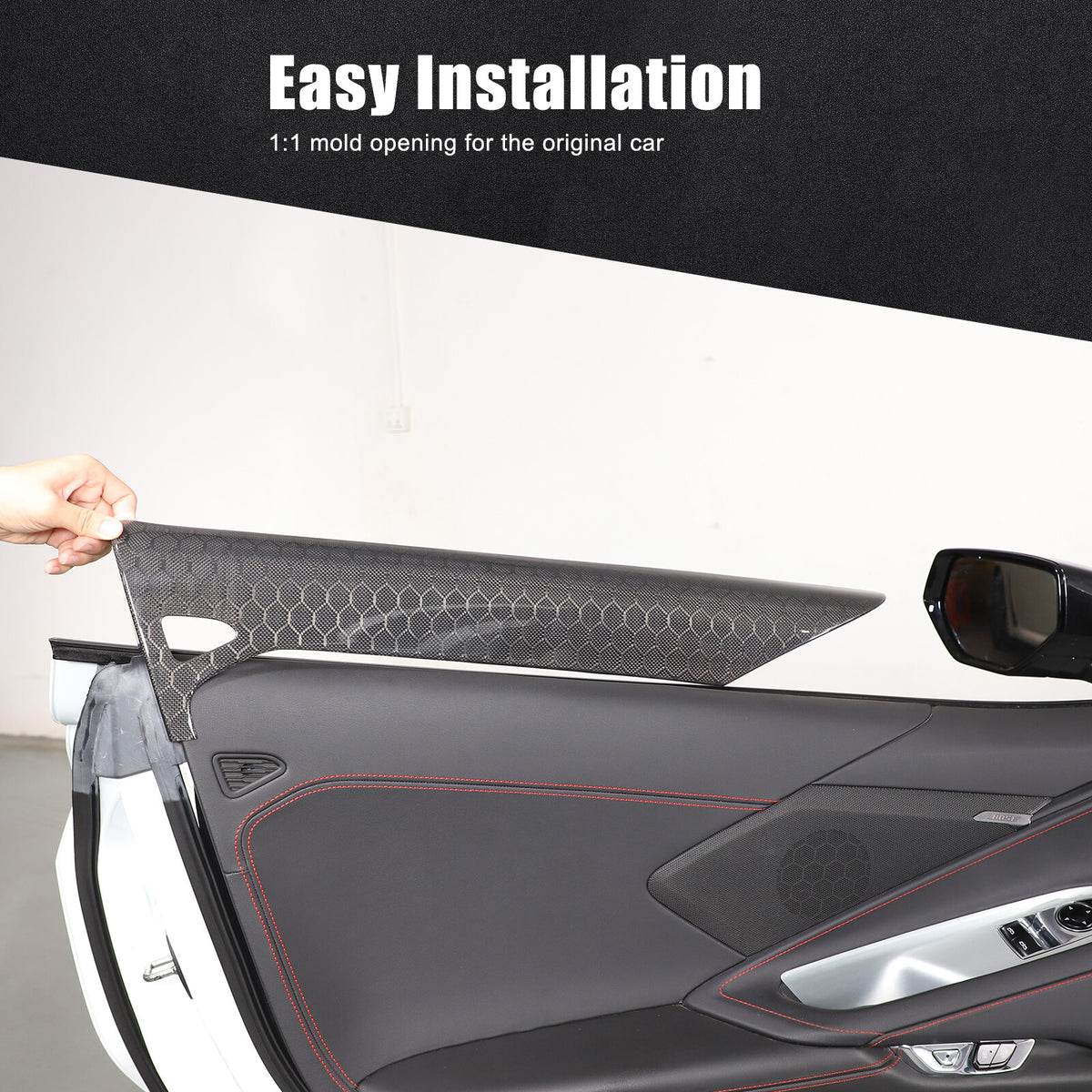Real Honeycomb Carbon Fiber Interior Door Upper Panel trim Cover For Corvette C8 2