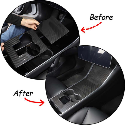 FOR 2017-2021 TESLA MODEL 3 REAL CARBON FIBER CENTER CONSOLE TRIM HARD COVER KIT 8