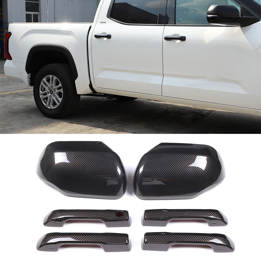Carbon fiber Side Mirror+Door Handle Covers Molding Trim for Toyota Tundra 22-26 1