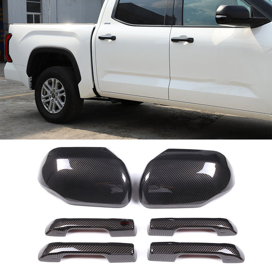 Carbon fiber Side Mirror+Door Handle Covers Molding Trim for Toyota Tundra 22-26 1