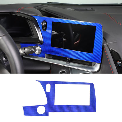 Blue Real Carbon Fiber Dashboard Navigation Srceen Trim Cover For Corvette C8 3