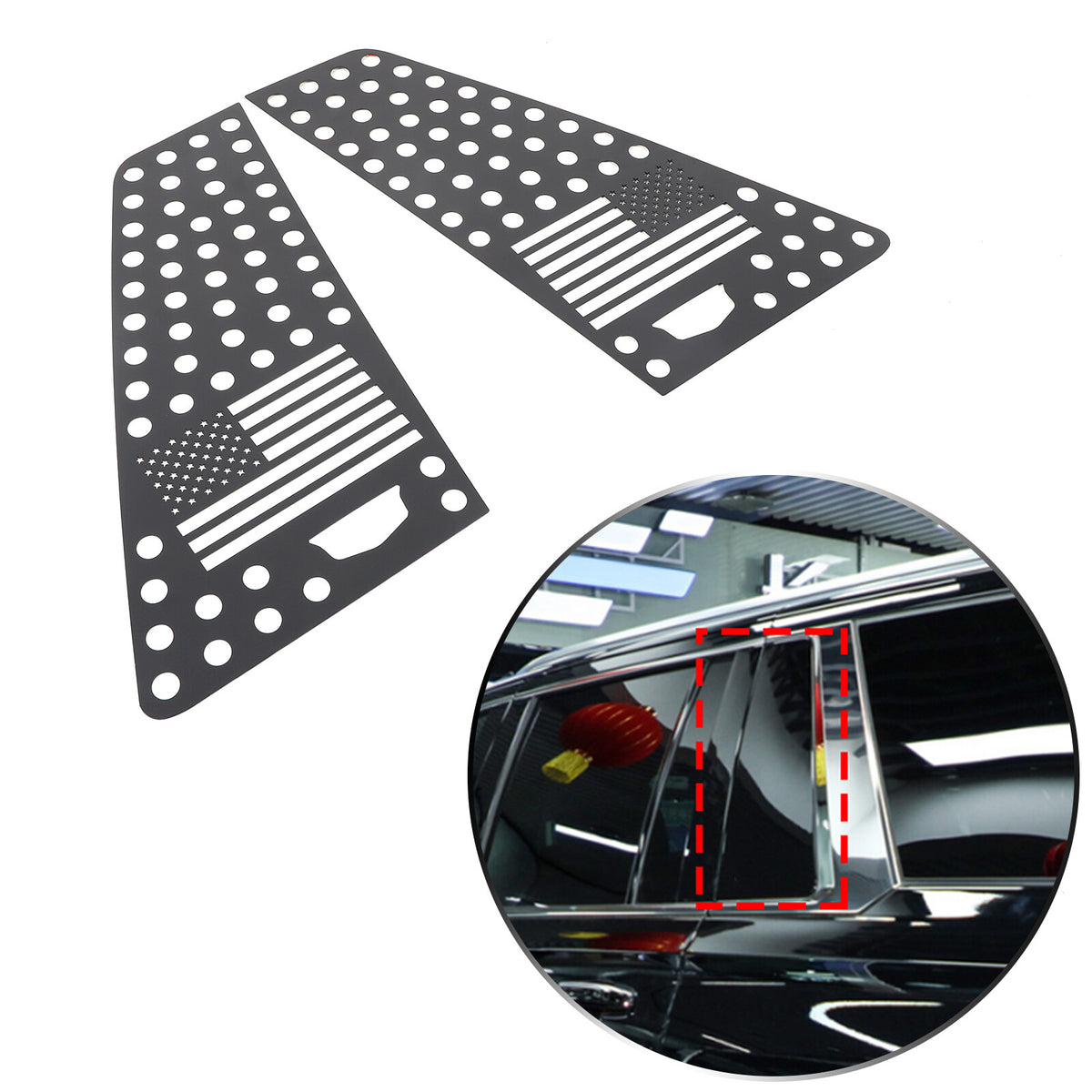 Black US Flag Alloy Window Center Pillar Trim For Cadillac Escalade 2021-2025 6
