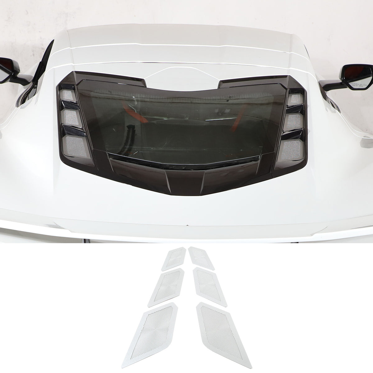 Stainless Steel Perforated Rear Hood Vent Inserts for 2020-26 C8 Corvette Coupe 13