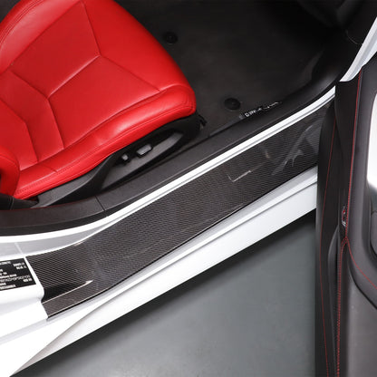 Real Carbon Fiber Full Wrapped Exterior Door Sill Plate Trim For Corvette C8 US 15