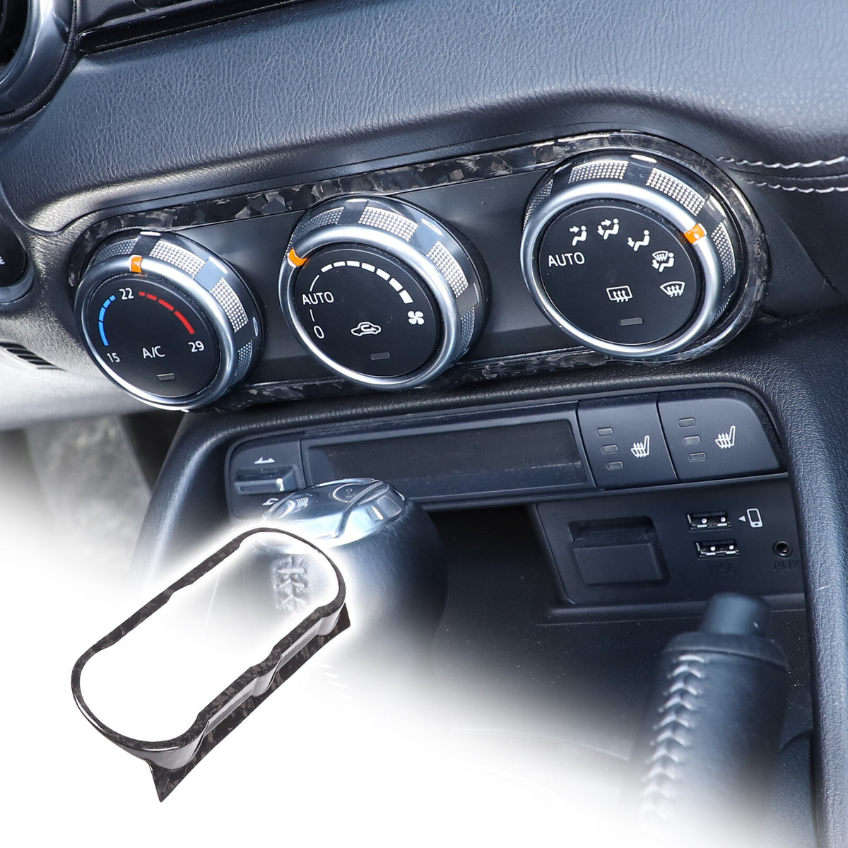 Forged Carbon Fiber Interior Air conditioning knob frame Trim For Mazda MX-5 16+ 2