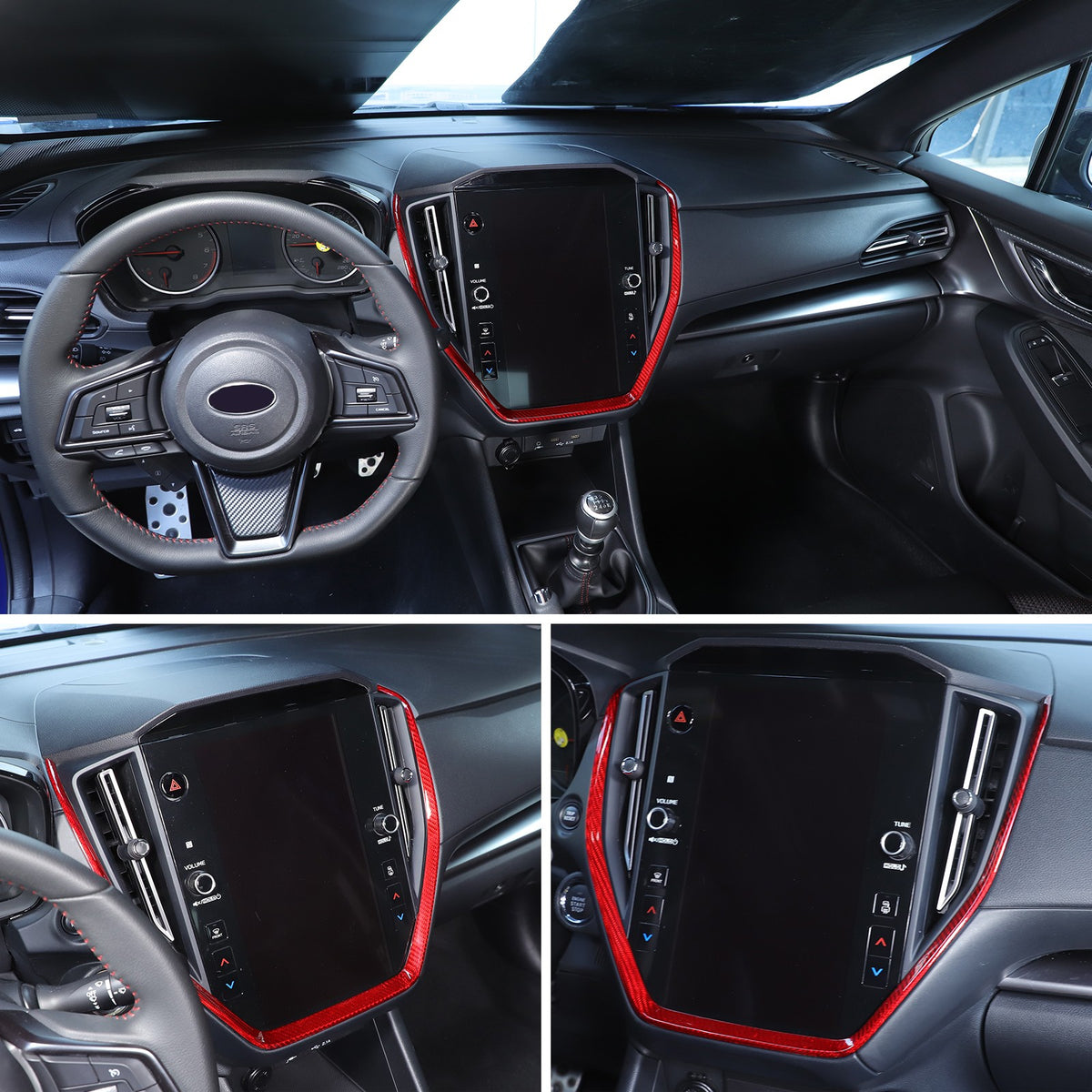 Red Real Carbon Fiber Navigation Screen Frame Trim For Subaru WRX VB MT 2022+ 6