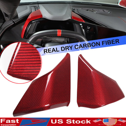 Red Carbon Fiber Instrument Display Side Panel Trim For 20-25 Corvette C8 US 1