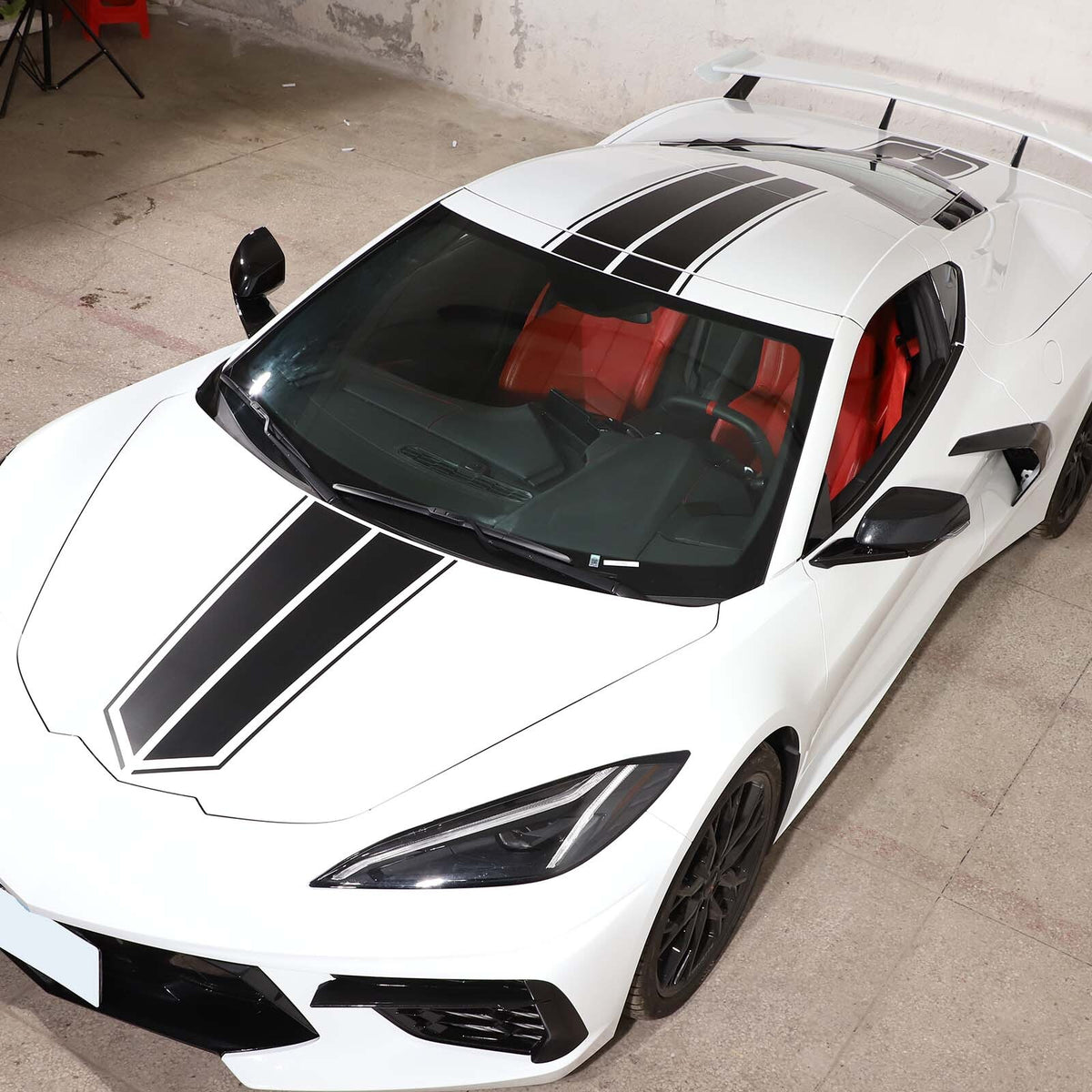 Black Racing Stripe Overlay Graphic Decal Flat Vinyl Fit For Corvette C8 2020-26 1