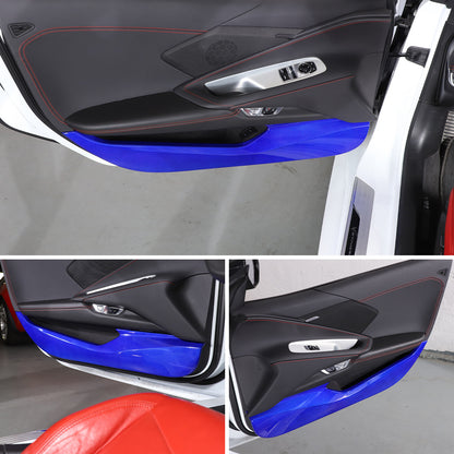 Blue Real Carbon Fiber Interior Door Anti-kick Panel Trim For Corvette C8 US 5