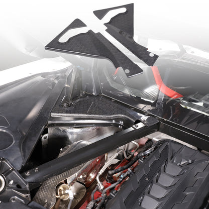 Honeycomb Carbon Fiber Engine Bay Corner Base Cover Overlay For Corvette C8 20+ 9