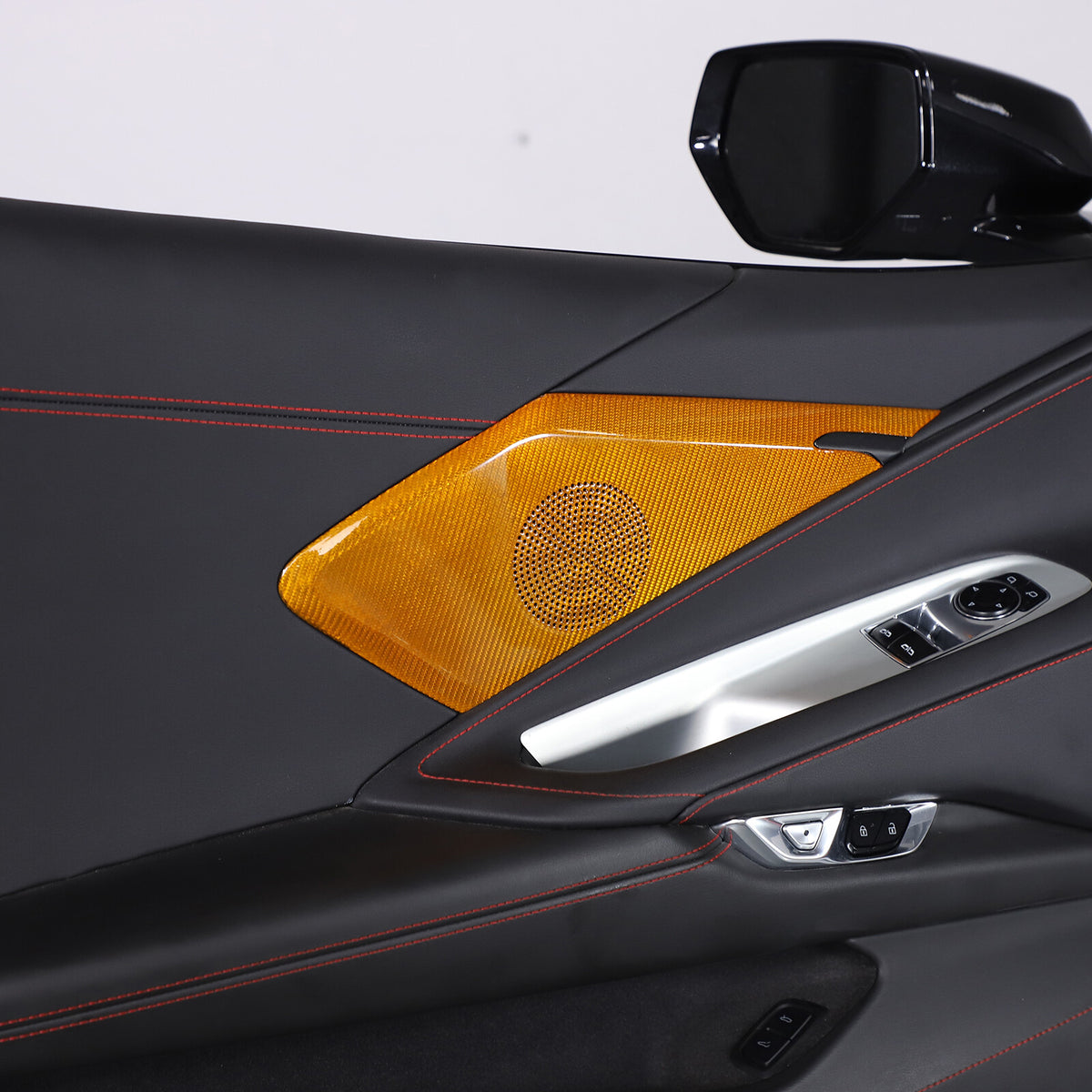 Yellow Real Carbon Fiber Door Sound Speaker Cover Trim For C8 Corvette 1LT 2026 1