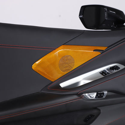 Yellow Real Carbon Fiber Door Sound Speaker Cover Trim For C8 Corvette 1LT 2026 1
