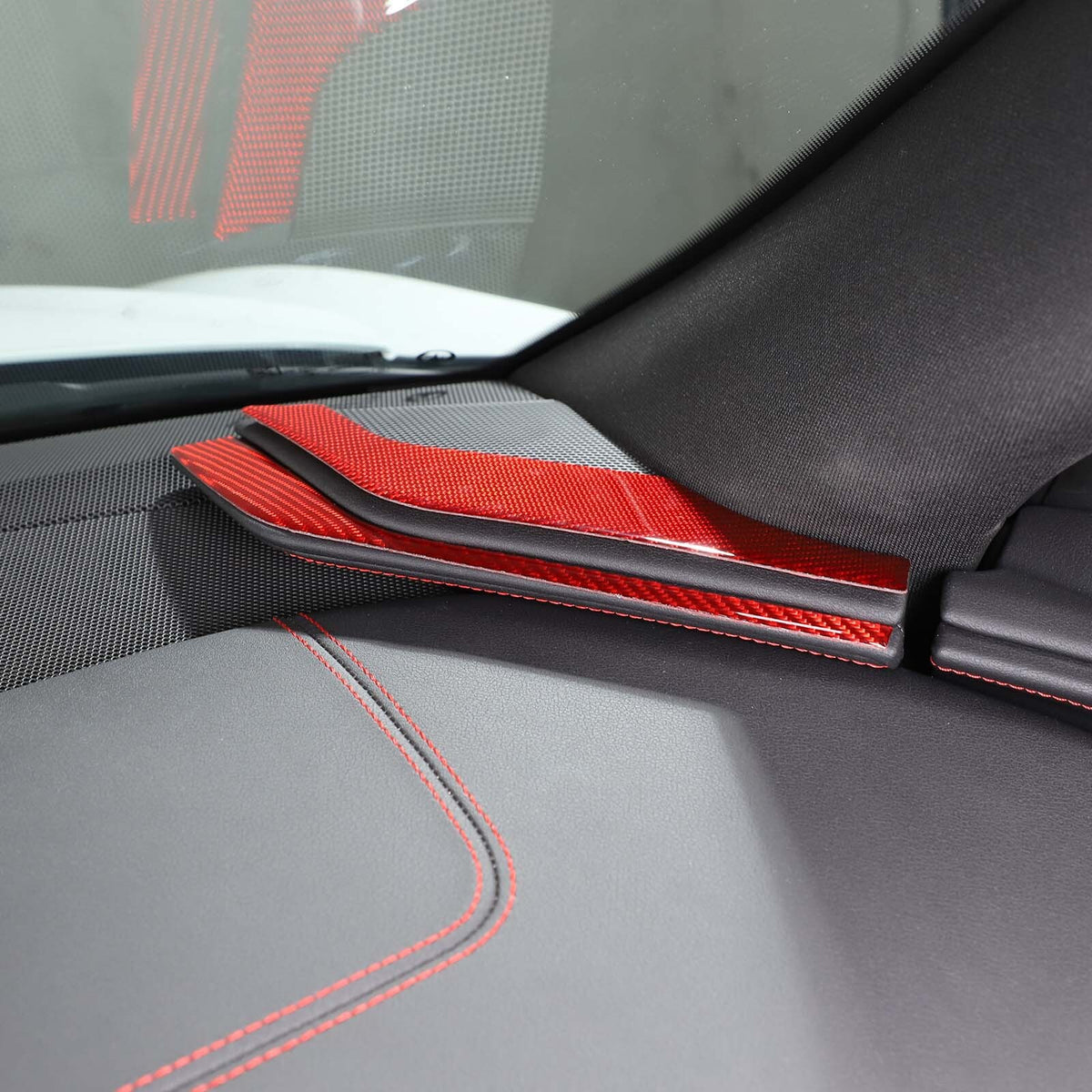 Red Soft Carbon Fiber Interior Decor Trim Kit Cover Set For Corvette C8 20-25 187