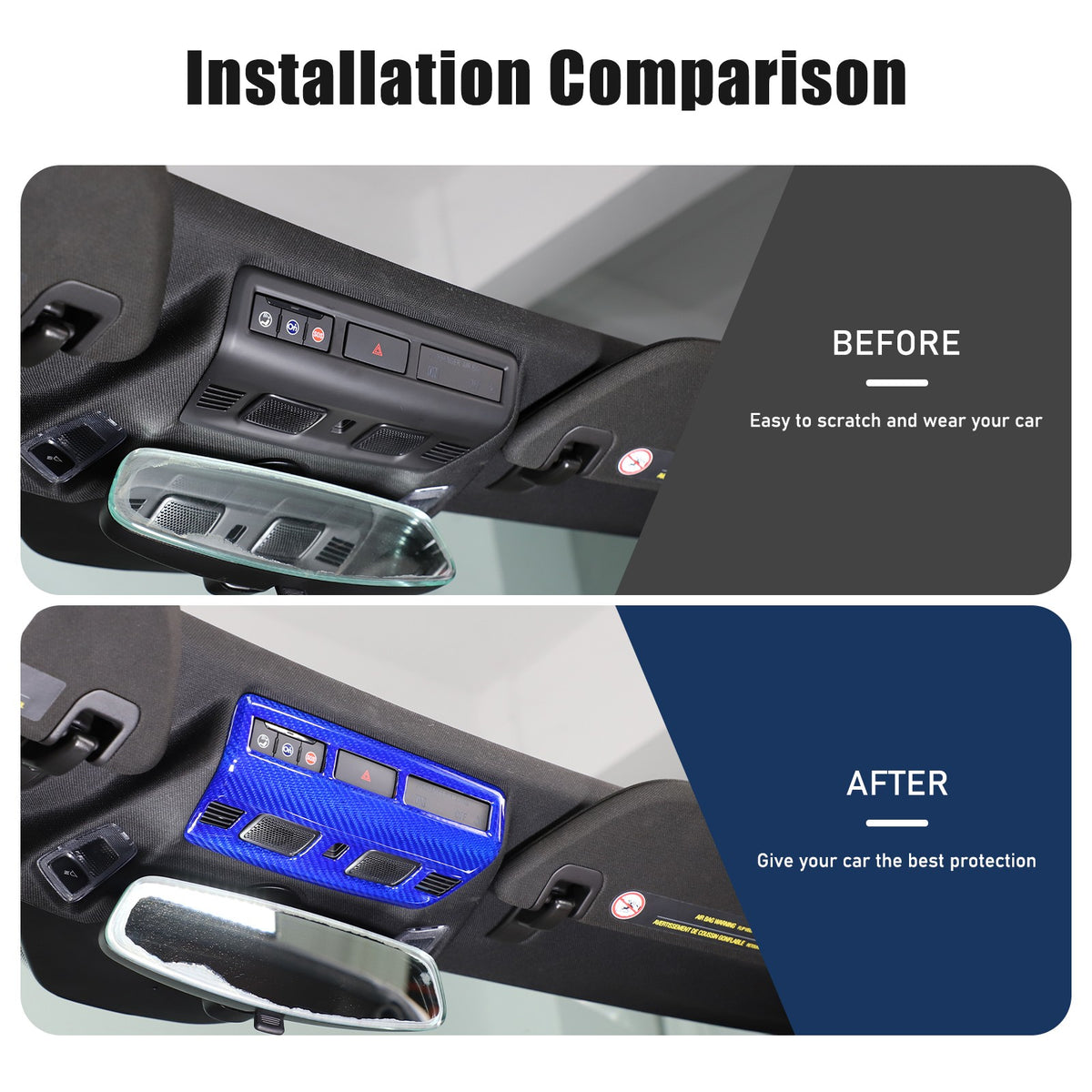 Blue Real Carbon Fiber Roof Reading Light Trim For Corvette C8 2020+ 22