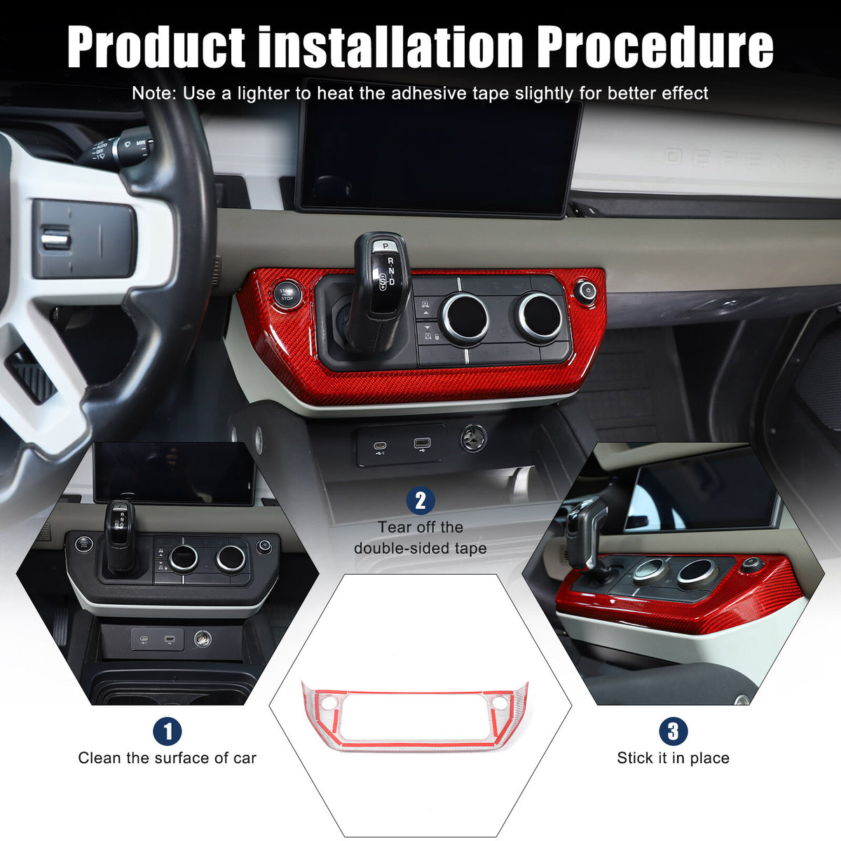 Red Real Carbon Fiber Air Conditioning Switch Panel Trim for LR Defender 2020-24 1