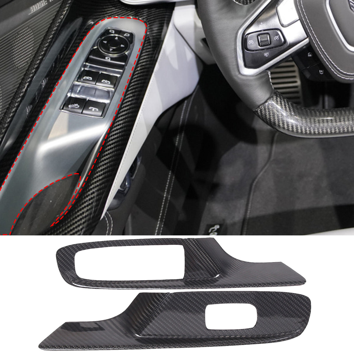 Real Carbon Fiber Window Lift Switch Button Trim For Corvette C8 Convertible US 12