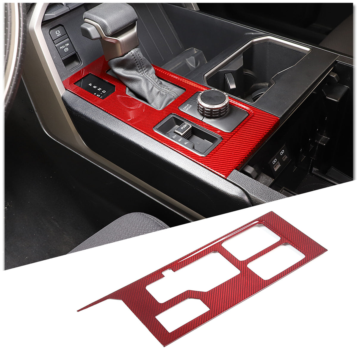 Red Real Carbon Fiber Console Gear Shift Box Panel Trim For Toyota Tundra 22-26 2