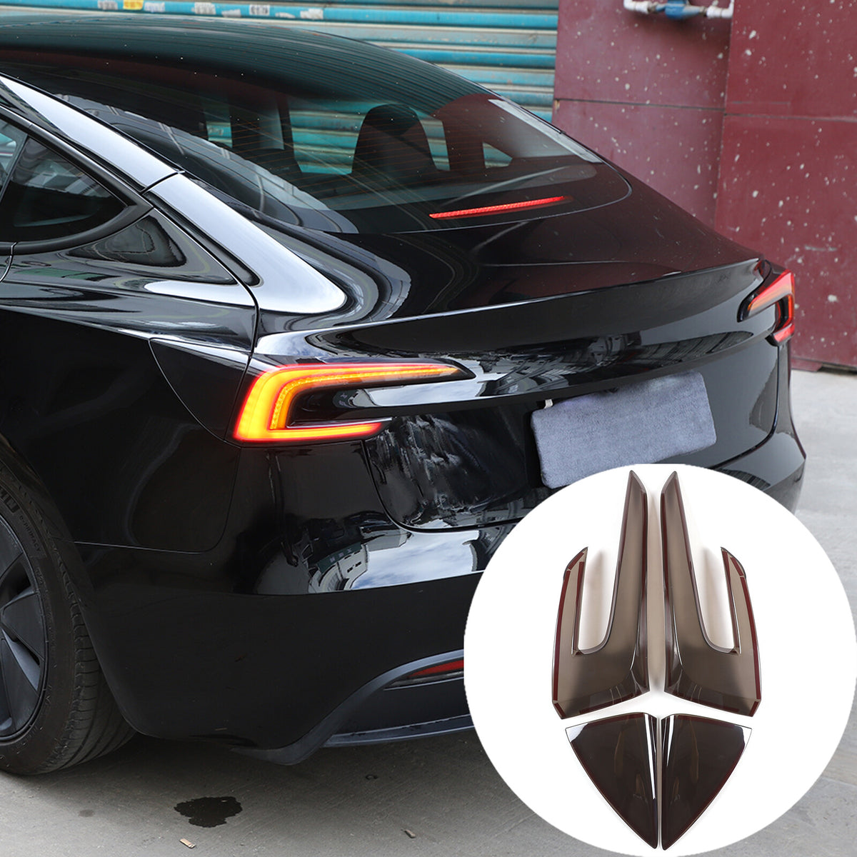 Smoked Black Rear Tail Light Guard Cover Trim Bezel For Tesla Model 3 2023-24 2