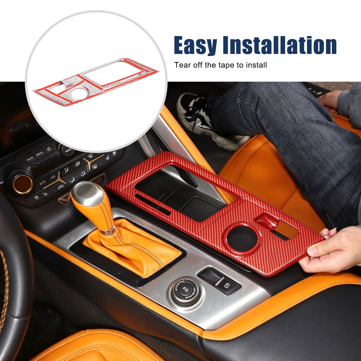 Red Real Carbon Fiber Gear Shift Trim Cover For Corvette C7 2014-2019 7