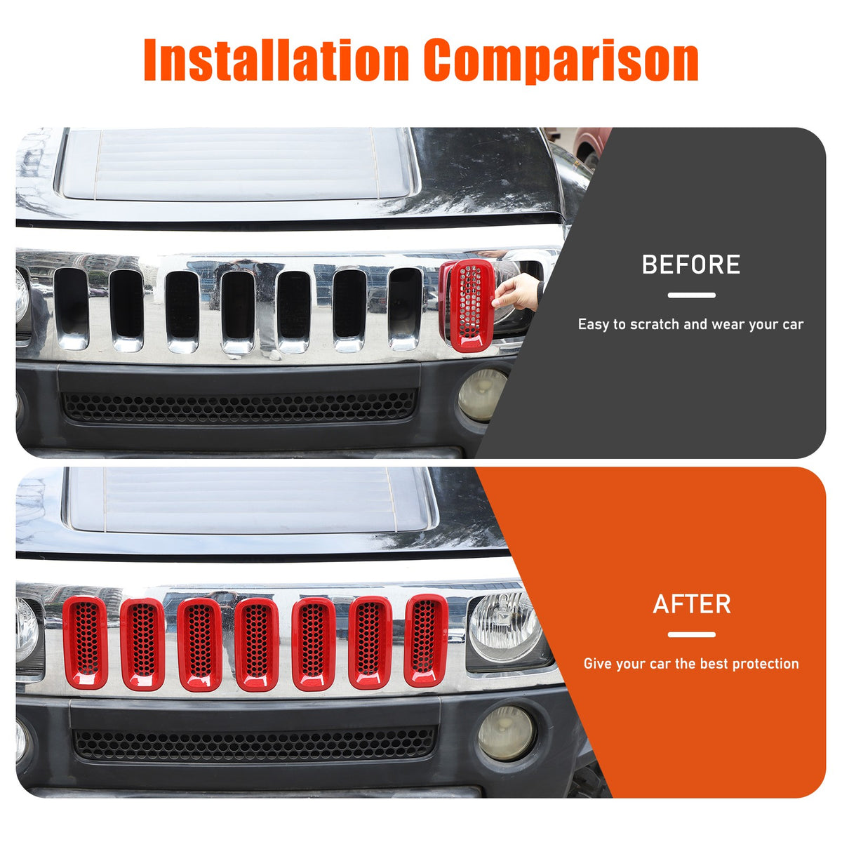 Sport Red ABS Front Grille Insect Screen Trim For Hummer H3 2005-2009 12