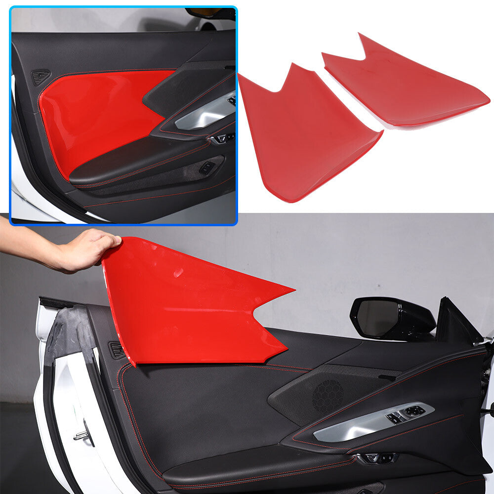 Red ABS Interior Door Anti-Kick Panel Cover Trim Frame For Corvette C8 20-26 1